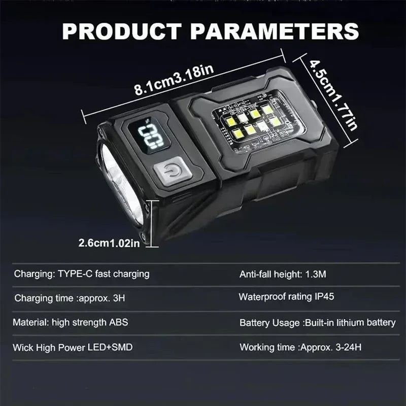 Artsy Digi™ Mini Flashlight – USB Rechargeable with Tail Magnet & Side COB Light