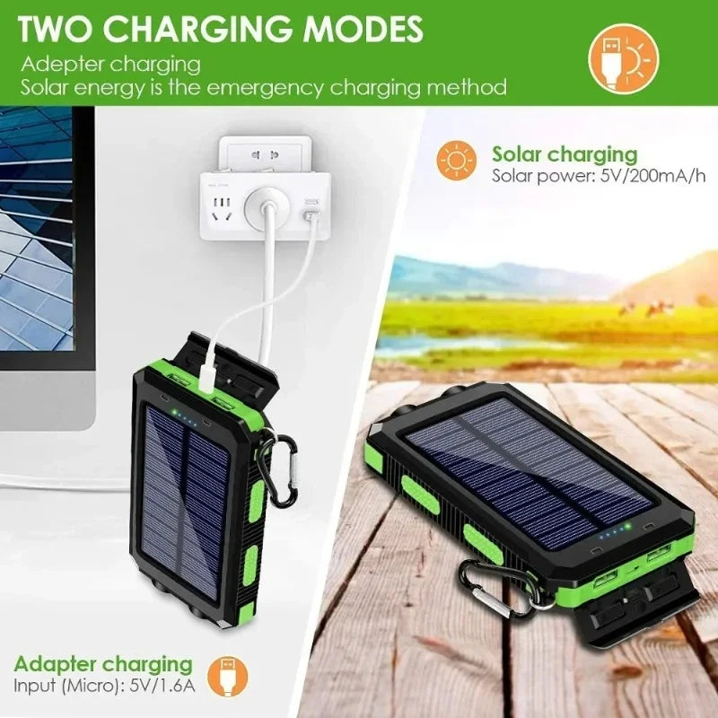 Artsy Digi™ Solar Power Bank – 200000mAh Waterproof Dual USB Charger for Camping & Travel