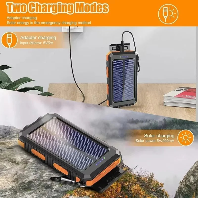 Artsy Digi™ Solar Power Bank – 200000mAh Waterproof Dual USB Charger for Camping & Travel