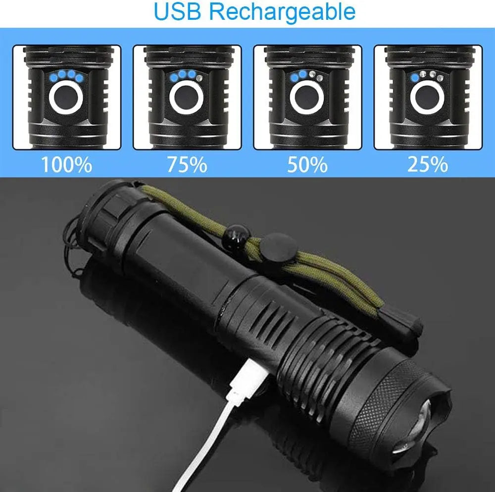 Artsy Digi™ Tactical Flashlight – Rechargeable LED Torch with Telescopic Zoom Pro