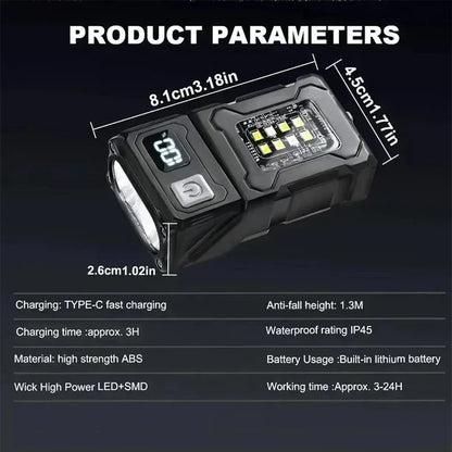 Artsy Digi™ Mini Flashlight – USB Rechargeable with Tail Magnet & Side COB Light