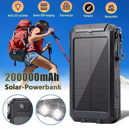 Artsy Digi™ Solar Power Bank – 200000mAh Waterproof Dual USB Charger for Camping & Travel